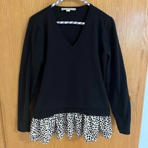 Black V Neck Sweater with Polka Dot Waist Trim